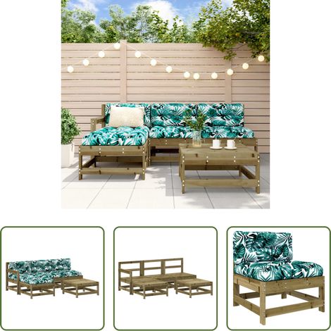 Holzsofa - 5-tlg. Garten-Lounge-Set mit Kissen Imprägniertes Kiefernholz (1/5)
