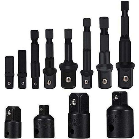 Socket Adaptor Converter Set Clé d'écrou de forets à queue hexagonale 8 pièces socket Extension Adaptateur Bit Set Lot de 4 Adaptateurs Réducteurs Pour Clés à Rochet/Clé à Douille (Black) (1/5)