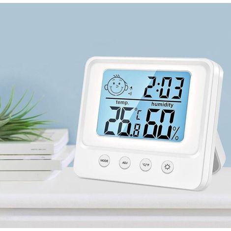 Thermomètre et hygromètre d'intérieur, capteur d'humidité, station météo intérieure, rétroéclairage intelligent, horloge, date, ℃/℉ commutable, thermomètre et hygromètre pour la maison, le bureau et l (1/5)
