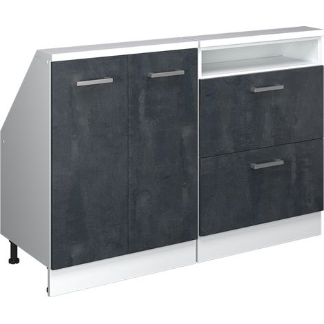 Dachschrägenschrank-Set Rion, Schwarz Beton/Weiß, 2er Set, Vicco
