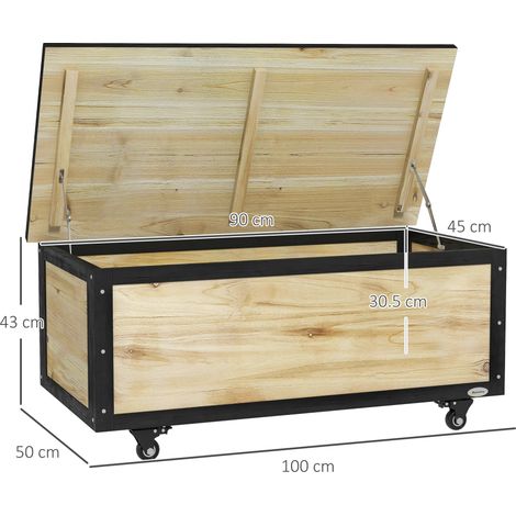 Boîte de jardin Boîte à coussins en bois 121L Boîte de rangement avec roues,Boîte de rangement étanche pour balcon,patio,nature