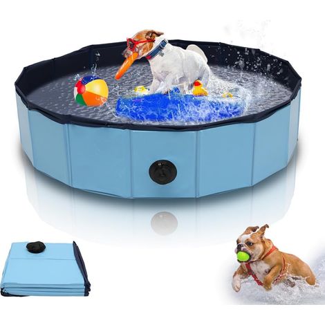 Piscine pour petits chiens - 80 x 20 cm - Pour grands chiens - Piscine pour chiens - Piscine pour chiens - Pliable - Avec kit de réparation - Bleu (1/5)