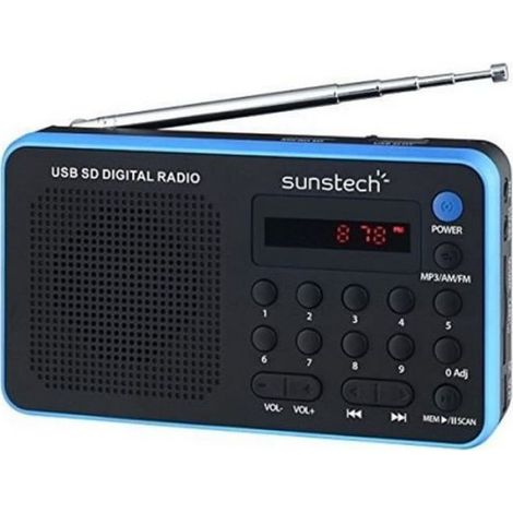 Radio Portable - FM AM - Alimentation Piles Et Secteur - Affichage LCD - Haut-Parleur 3 W - Bleu - 1 Pièce