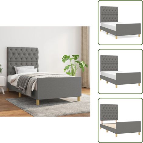 Cadre de lit sans matelas gris foncé 80x200 cm tissu - Cadre De Lit - Lit Double - Tête De Lit - Literie - Meuble Chambre (1/5)