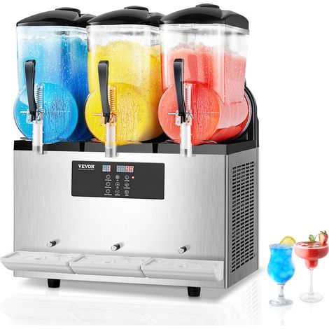 VEVOR Machine a Granite Commerciale 3x12 L Triple Reservoir, Machine a Boissons Glacees en Acier Inoxydable de 144 Tasses, Distributeur de Boissons Frappees Granitas Margarita Smoothie, Cafes Bars