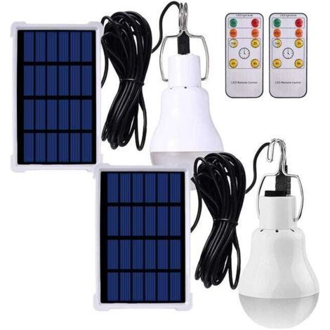 Soavoa Lot de 2 Ampoules Solaires LED avec Télécommande, Lampe Portable Rechargeable USB pour Camping, Tente, Poulailler et Urgence