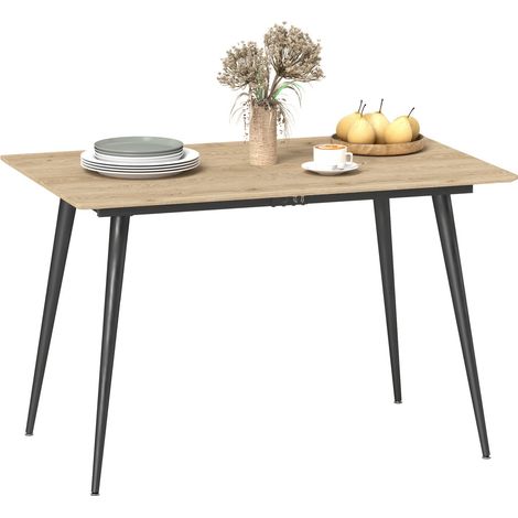 Esstisch ausziehbar 120/160 x 75 cm Küchentisch für 6-8 Personen, moderner Esszimmertisch mit Stahlbeine, Natur