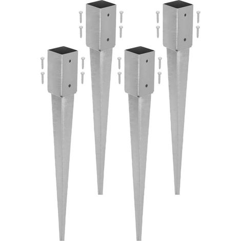 KOTARBAU®  Lot de 4 Support de Poteau Bois - Acier Galvanisé - 60 cm - Argent - 51 x 51 mm - Support Poteau à Enfoncer - pour Clôture et Pavillon - Résistant à la Corrosion (1/5)