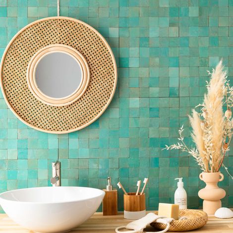 Zellige véritable Carrelage Artisanal - 5x5 cm - Vert Pacifique (vendu par plaque de 0,09 m² - 30x30 cm) (1/5)