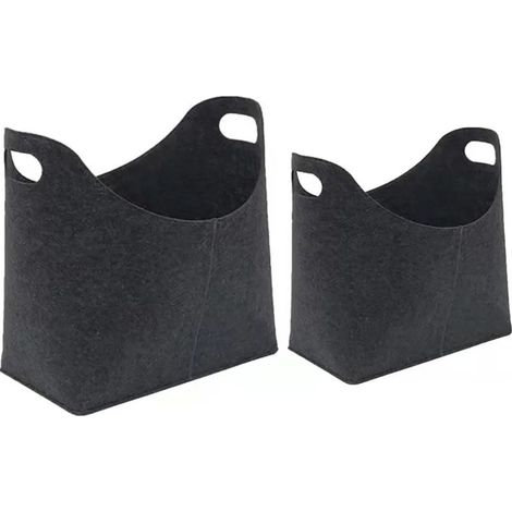 Panier carré en feutrine et bois avec poignées - sac pliable pour ranger le bois de chauffage, porte-journaux (1/5)