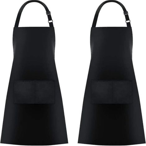 Lot de 2 bavoirs à 2 poches, tabliers de cuisine pour femmes et hommes, noir (1/5)