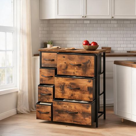 Meuble de rangement vintage en bois et métal avec 7 tiroirs (1/5)