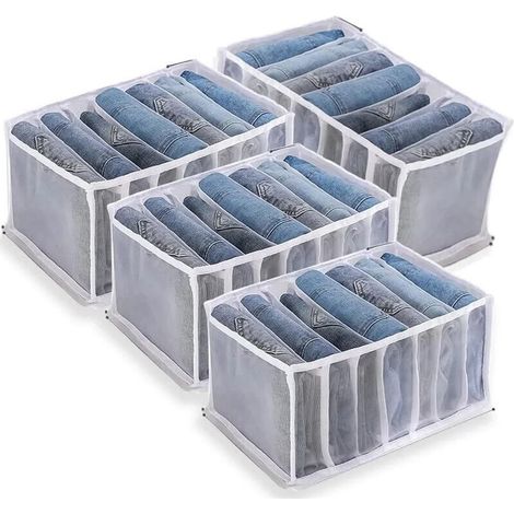 Jeans-Aufbewahrungsbox, 4-teiliger Kleiderschrank-Organizer, Jeans-Aufbewahrungsboxen, Netz-Trennbox für Kleidung, Hosen, Jeans, Pullover, T-Shirts, Hosen, Hemden FLITI (1/4)