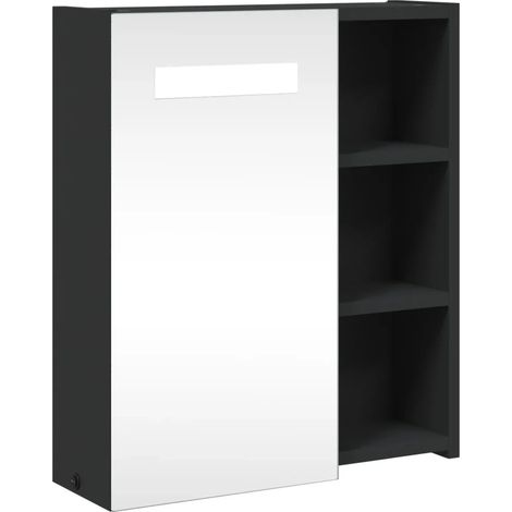 Mobiletto da bagno a parete con specchio e illuminazione a LED 45 x 13 x 52 cm con pratica illuminazione e design elegante in legno nero 020047267