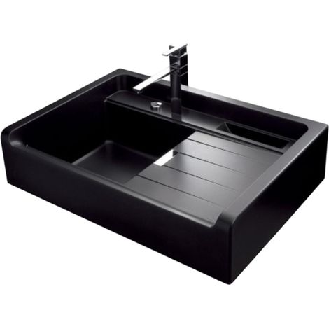 Schock – Évier timbre d'office granit 90x62,8 cm – 1 bac avec vidage automatique – À poser – Coloris noir – Pour meuble sous évier 90 cm (1/5)