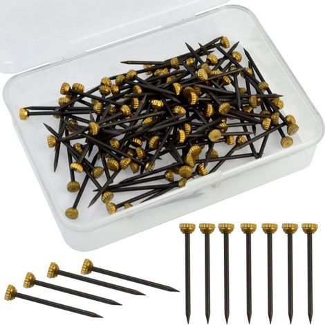 Packung mit 120 Messingkopf-Hängennägeln, schwarze Stahlnägel zum Aufhängen von Bilderrahmen an Gipskartonwänden. – AquaForge (1/5)