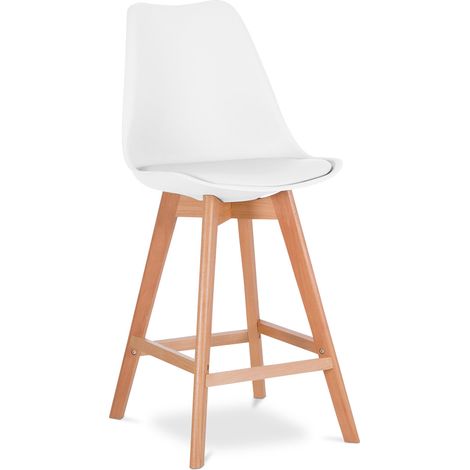 Sgabello in stile scandinavo - Gambe in legno - Denisse Bianco
