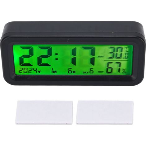 Reloj solar para salpicadero de coche, pantalla nocturna automática, retroiluminación, medidor digital de temperatura y humedad para automóviles -Crezuo