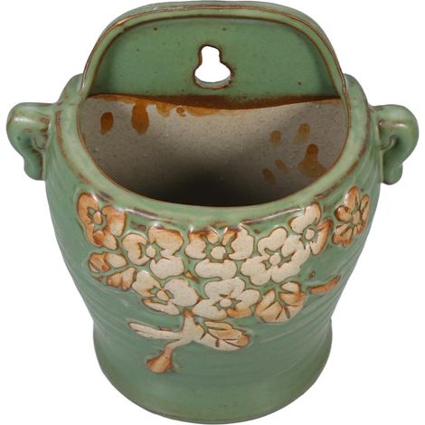 Keramik Wandblumentopf Hängend Grün Vintage Stil
