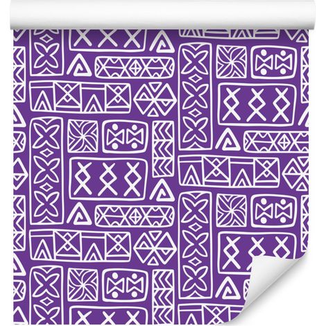 Papel pintado con estampado geométrico polinesio en morado y lavanda, 50x1000 cm. (1/5)