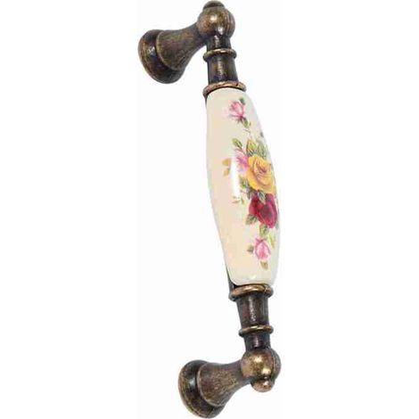 Poignées de porte vintage en céramique bronze à motif floral, à monter soi-même, pour placards, tiroirs et autres meubles (2 pièces) (1/5)