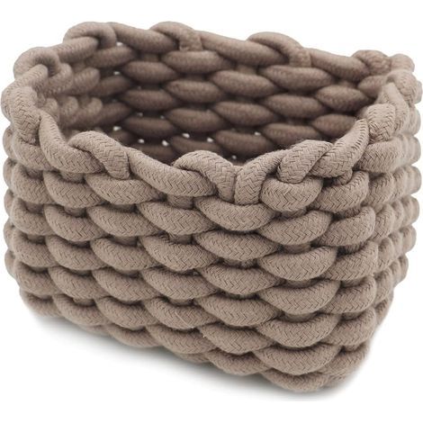 Aufbewahrungskorb aus Baumwollseil, rechteckiger, dekorativer Aufbewahrungskorb aus Naturholz, ideal für Babyzimmer, Schlafzimmer und Wohnzimmer, in Khaki, klein (1/5)