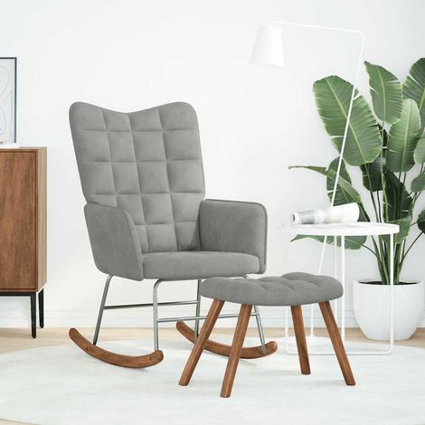 Maison Exclusive - Schaukelstuhl mit Hocker Hellgrau Samt
