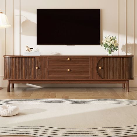 Mobile TV con ante scorrevoli e 2 cassetti, 170x39,5x46 cm, noce, MDF effetto legno (1/5)