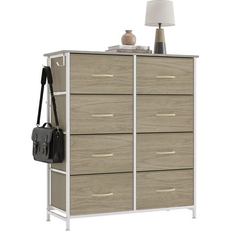 HOMCOM Chest of Drawers for Bedroom, 8 Fabric Drawers, Natural Wood Finish (1/5)