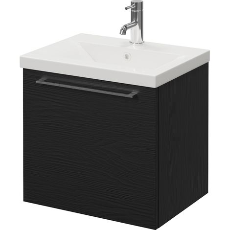 Napoli 390 Nero Oak 500mm Wall Mounted Single Drawer Vanity Unit with Glide Basin - 500mm - Chrome 320mm Handle