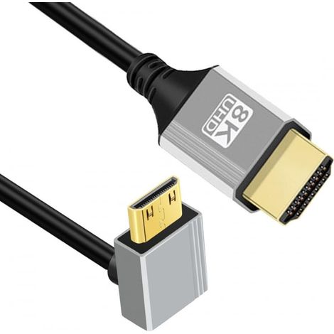 Câble mini HDMI 2.1 ultra fin coudé à 90 degrés HDTV 8K 4K Cordon ultra flexible ultra fin Type-A vers Type-C pour caméra HDTV 50 cm (1/5)
