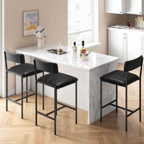 tabourets de bar haut dossier lot 4 rembourrés noir pieds métal pour cuisine (1/5)