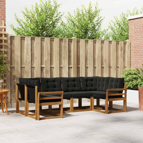 Outdoor-Sofagarnitur mit Kissen 6 pcs Natürlich und Schwarz (1/5)