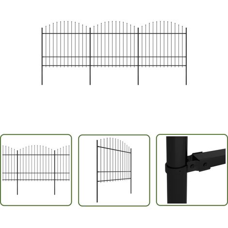 The Living Store Gartenzaun mit Speerspitzen Stahl (1,5 - 1,75) x 5,1 m Schwarz - Gartenzaun - Stahlezaunt - Metallzaun - Sicherheitszaun - Privacy Screen (1/5)