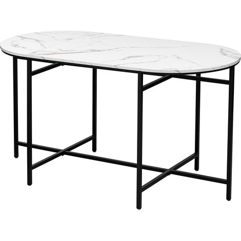 Essgruppe mit Esstisch und 6 Hockern 140 x 70 x 76 cm MDF Stahl Weiß Schwarz (1/2)