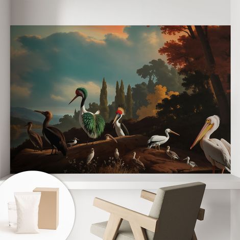 Fototapete - Tapete Vliestapete mit Kleber - Wandtapete Moderne Wandbild Schlafzimmer Wohnzimmer Malerische Vögel 104x70 cm (1/5)