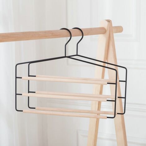 Cintres pour Pantalons Multiples Multi-Niveau en Bois et Métal - Design Fin et élégant - Lot de 2 Unités - Peu Encombrants - Cintres Multiples pour Suspendre Jeans, Jupes, Vêtements, Accessoi (1/4)