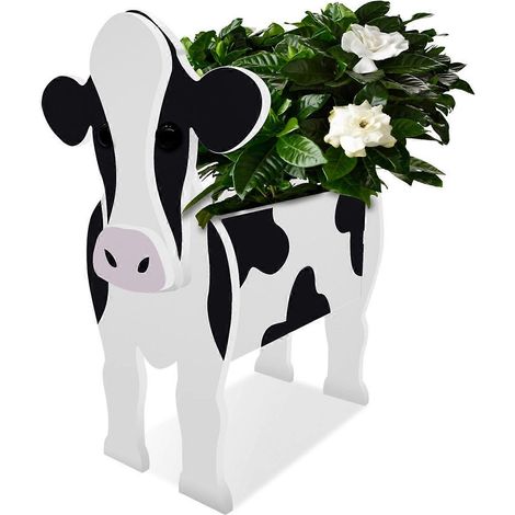 Vasque Décorative Vache pour Jardin, Pot à Fleurs Forme Bovine, Plateau Paysager pour Cour Extérieure, Ornement Rustique pour Ferme (1/5)