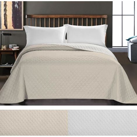 Filiyano-Couvre-lit - MYNE - Axel - Réversible - Microfibre - 260 x 280 cm - Beige/Beige - Blanc