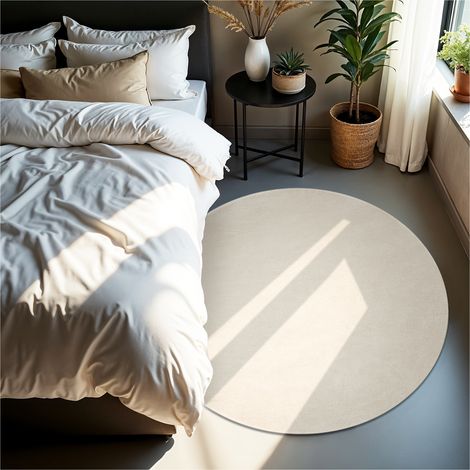 Tapis à poils ras doux hypoallergénique antidérapant Ø 120cm Crème (1/5)