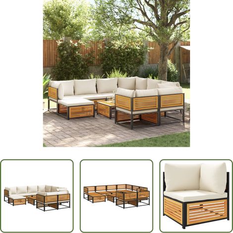 vidaXL Canapé extérieur - Salon de jardin avec coussins 10 pcs bois d'acacia solide (1/5)