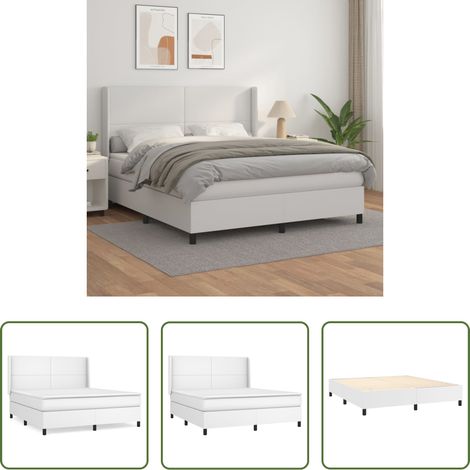 Matelas ensaché - Sommier à lattes de lit avec matelas Blanc 160x200cm Similicuir (1/5)
