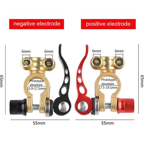 Juego de 2 conectores de terminales de batería de liberación rápida para cables de batería de automóvil, abrazaderas para terminales positivo y negativo. (1/4)