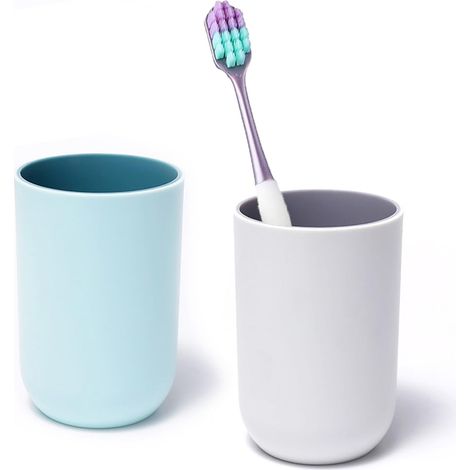 Lot de 2 gobelets à brosse à dents réutilisables en plastique (gris, bleu) (1/5)