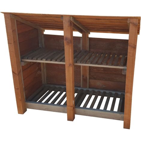 Wooden Log Store Reverse Roof, W146xH126cm (Brown finish) With Kindling Shelf