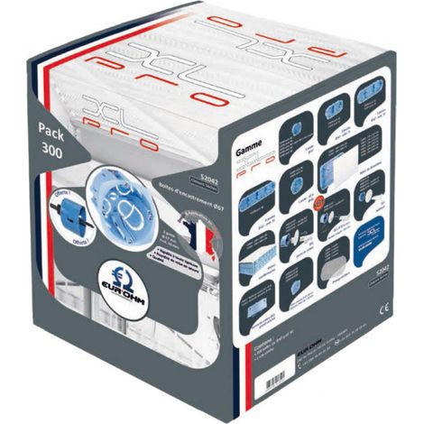 Eur Ohm – Boîte d'encastrement mural 40-60mm – Lot de 300 boîtes placo – Étriers de qualité pour serrage plaque – Compatible toutes marques