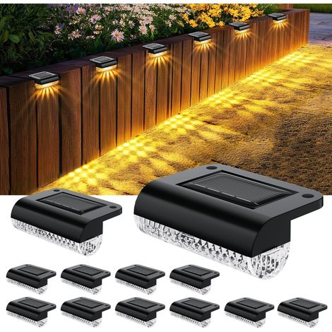 Lot de 12 lampes solaires étanches pour clôture, jardin extérieur 3000 K, éclairage de clôture de jardin pour escalier, marches, gouttière, cour, patio, allée, mur d'ambiance [Classe énergétique F] (1/5)