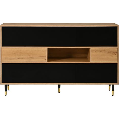 Credenza Sideboard bicolore in legno e nero con 2 cassetti e ante battenti 140 x 40 x 84,5 cm (1/5)