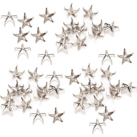 200 rivets étoiles à 5 branches, clous griffes en forme d'étoile, accessoires de décoration pour sacs et chapeaux, 10 mm, argent