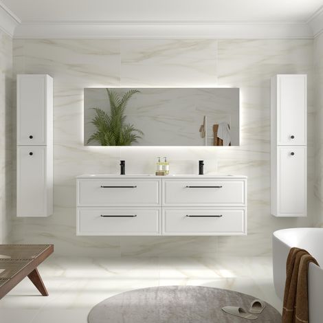 Mueble de Baño RUNA 160cm Blanco Mate 4 cajones Lavabo Vilna 2 pozas Solid Surface (1/5)
